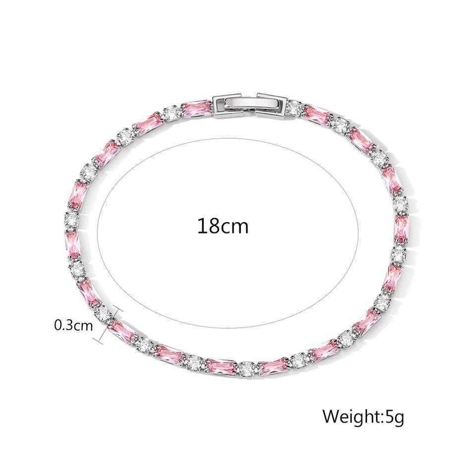 Simple Pink Rectangle AAA+ Cubic Zirconia Simulated Diamonds Charming Tennis Bracelets for Women - The Jewellery Supermarket
