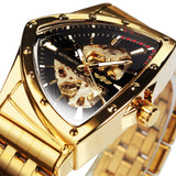 NEW - Luxury Men Gold Black Triangle Skeleton Automatic Mechanical Wristwatch Irregular Watch