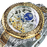 NEW - Top Brand Luxury Engraved Vintage Moon Phase Tourbillon Mechanical Skeleton Watch