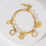 Steel Flower Plant Charm Bracelets For Women - Gold Colour Chain Link Bague Design Brand Jewellery