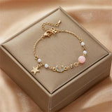 Star Moon Charm Bracelets For Women - Girls Fashion Pink Crystal Pearl Chain Bracelet Designer Jewellery