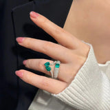 VINTAGE FASHION RINGS Adjustable AAA+ Green Zircon Double Layer Personality Jewelry Ring - The Jewellery Supermarket