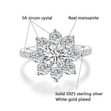 1CT 2CT DEF Color VVS Brilliant High Quality Moissanite Diamonds Sunflower Halo Platinum Plated Eternity Ring - The Jewellery Supermarket