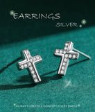 Fashion Silver Simple Cross AAA+ Cubic Zirconia Stud Earrings For Women - Religious Statement Jewellery