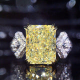 New Arrival Luxury Yellow Color Rectangle Cut AAA+ Quality CZ Diamonds Fashion Ring