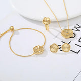 NEW 4pcs/Set Luxury Clover Necklace/Earrings/Ring/Bracelet Gold Colour Four Leaf Clover Luxury Jewellery