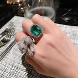 VINTAGE AND FASHION RINGS -  Animal Leopard Square Green AAA+ Zircon Luxury Ring