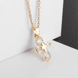 Luxury Delicate Gold Colour Shining AAA Zircon Crystals Cross Pendant Necklace - Religious Amulet Jewellery