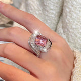 New Luxury Geometric Full Inlaid Pink White AAA+ Quality Zircon Diamonds Rings