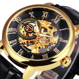 NEW - Luxury Mens Gold Mechanical Skeleton Leather Forsining 3d Hollow Watch