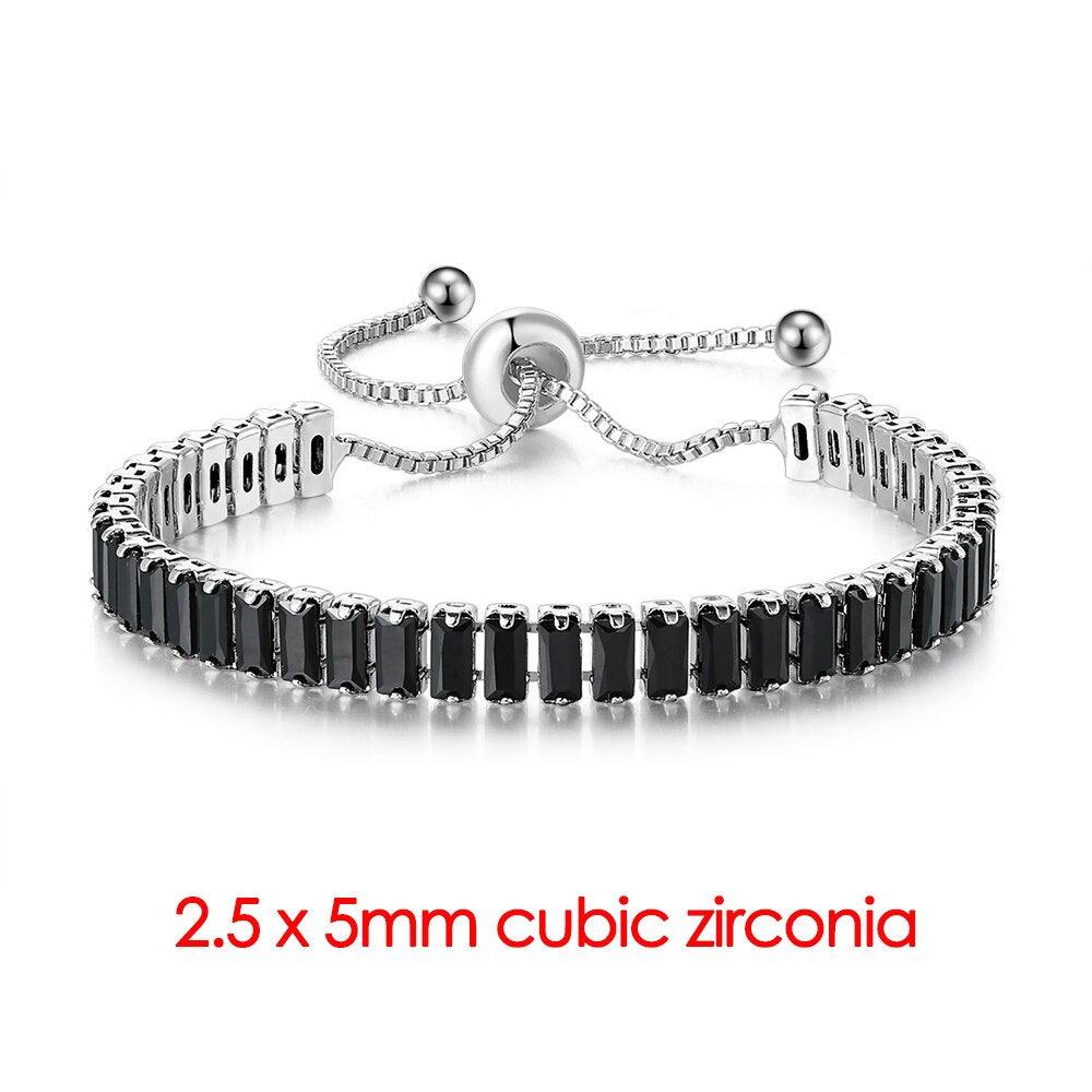 LOVELY Luxury Rectangle AAA+ Cubic Zirconia Simulated Diamonds Silver Color Adjustable Elegant Tennis Bracelets - The Jewellery Supermarket