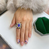 Graceful Luxury Silver Color Popular Retro Square Lab Sapphire Ring - The Jewellery Supermarket