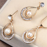 Simulated Pearl Water Drop Earrings Pendant Necklace Set in Gold Color Crystal Jewellery Set , Elegant Jewellery