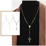 Black Gold Color Stainless Steel Women Cross Rosary Necklace Cross Pendant - Prayer Church Jewellery