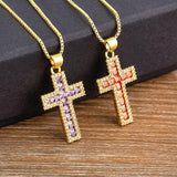 Fashion Long Chain Exquisite Multicolors Cross Pendant AAA Zircon Crystals Necklaces - Religious Jewellery