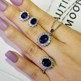 New Arrival - Luxury 3 Piece Blue Color Sunflower Silver Colour Quality Jewelry