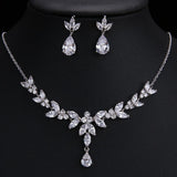 NEW Best Collection of Luxury Brilliant Leaves Water Drop Zircon Bridal Wedding Jewellery Sets For Women - The Jewellery Supermarket