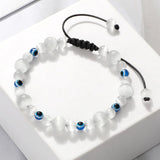 Blue Evil Eye Beaded Charm Bracelets - Natural Cat Eye Stone Opal Adjustable Lucky Yoga Jewellery