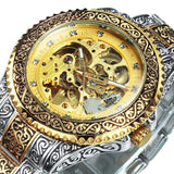 Top Brand Luxury Vintage Style Royal Crystal Gold Skeleton Engraved Watch