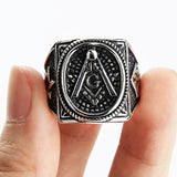 Stainless Steel Masonic Black Plating Mason Signet Rings For Men - The Jewellery Supermarket