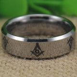 Shiny Silver Bevel The New Freemason Masonic Mens Tungsten Wedding Ring - The Jewellery Supermarket