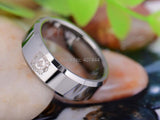 Silver Bevelled Firefighter Masonic Men's Tungsten Carbide Wedding Ring - The Jewellery Supermarket