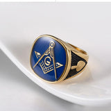 Vintage Blue Gold Color Titanium Steel Retro Masonic Men's Ring - The Jewellery Supermarket