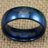 Masonic New Men's Blue Dome Tungsten Wedding Ring