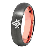Men's Gunmetal With Rose Gold Tungsten Masonic Ring - The Jewellery Supermarket