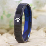 Black With Blue Engraved Tungsten Masonic Ring Band - The Jewellery Supermarket