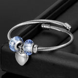Fashion Changeable Stainless Steel Heart Charm Bracelet Bangles with Murano Beads - The Jewellery Supermarket