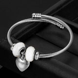 Fashion Changeable Stainless Steel Heart Charm Bracelet Bangles with Murano Beads - The Jewellery Supermarket