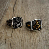 Great Gifts - Silver Black Stainless Steel Men's Masonic Rings - The Jewellery Supermarket