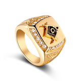 Vintage Shiny Gold Colour CZ Crystal Freemason Masonic Signet Rings