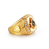 Vintage Shiny Gold Colour CZ Crystal Freemason Masonic Signet Rings - The Jewellery Supermarket