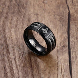 Black Stainless Steel With Wire Vintage Masonic Rings for Men - The Jewellery Supermarket