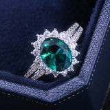 Romantic Luxury Flower Shaped Vintage Bright Green AAA+ Cubic Zirconia Ring