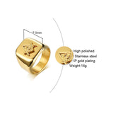 High Polished Stainless Steel Gold Tone Men's Masonic Compass Square Big Ring - The Jewellery Supermarket