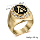Stainless Steel 316L Vintage Gold Color Crystal Men's Masonic Ring - The Jewellery Supermarket