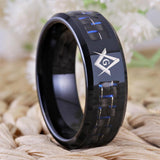 Black Tungsten With Fibre Masonic Ring For Engagement Wedding - The Jewellery Supermarket