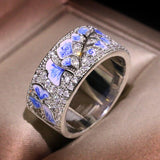 Handmade Enamel Blue Flower AAA+ Zircon Crystals Ring and Earrings
