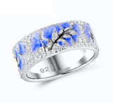 Handmade Enamel Blue Flower AAA+ Zircon Crystals Ring and Earrings - The Jewellery Supermarket