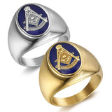 New Silver Gold Colour Masonic Symbol Men's 316L Stainless Steel Masonic Ring - The Jewellery Supermarket