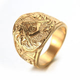Gold And Silver Colour Embossed Stamped Masonic 316L Stainless Steel Ring