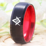 Masonic Men's Black Tungsten with Red Anodized Aluminum Inlay Ring - The Jewellery Supermarket