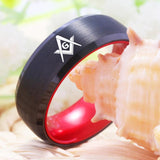 Masonic Men's Black Tungsten with Red Anodized Aluminum Inlay Ring