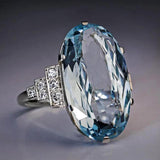 Light Sky Blue Solitaire Band Oval Stone AAA+ Cubic Zirconia Diamonds Luxury Jewelry