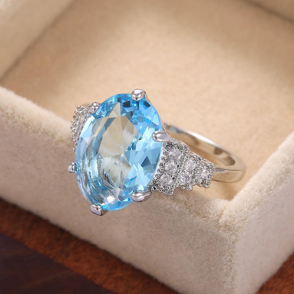 Light Sky Blue Solitaire Band Oval Stone AAA+ Cubic Zirconia Diamonds Luxury Jewelry - The Jewellery Supermarket