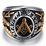 Master Mason Men's Silver colour Gold colour Stainless Steel Masonic Ring - The Jewellery Supermarket