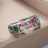Fancy Stylish Colorful Women Hollow Out Geometric Stone Ring - The Jewellery Supermarket